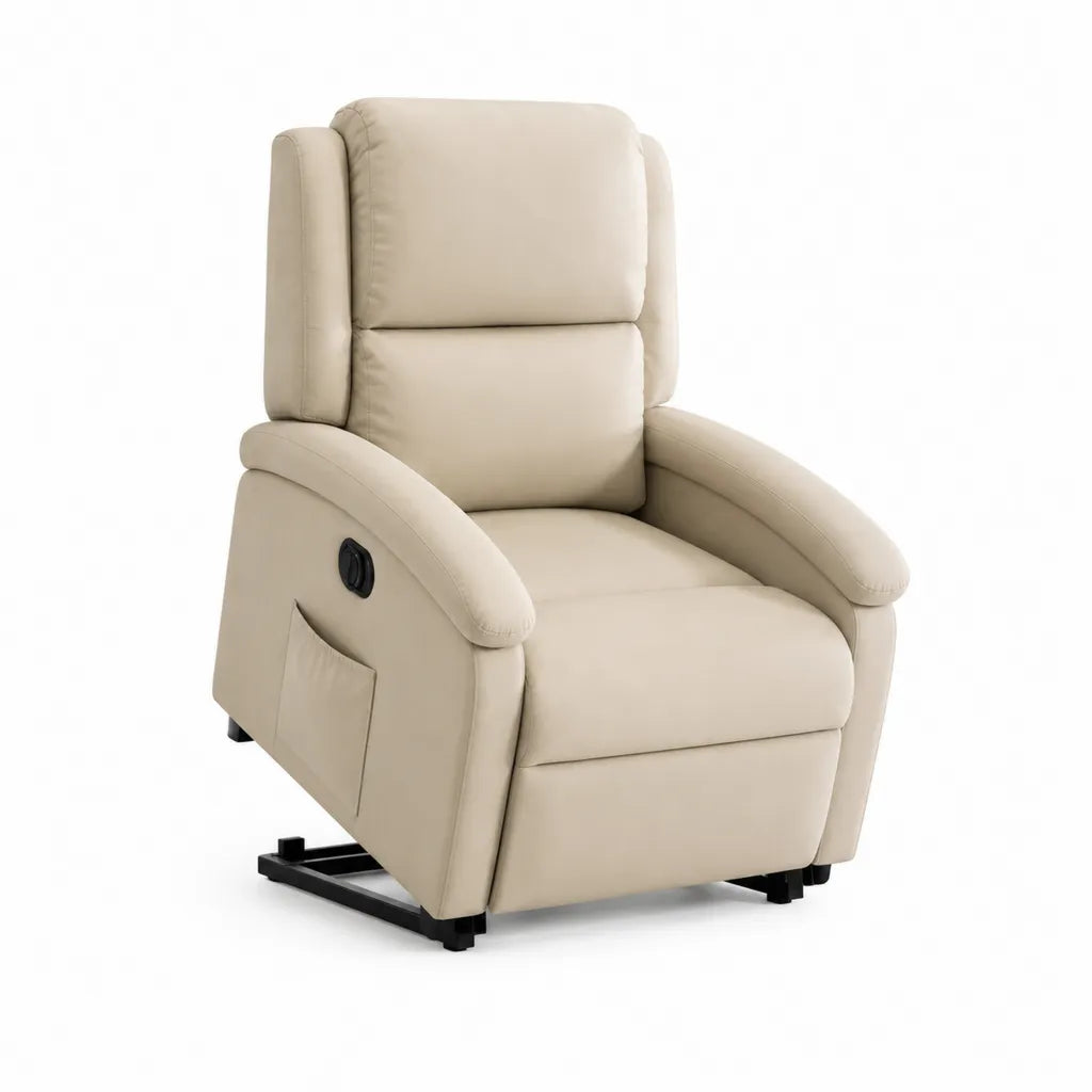Poltrona reclinabile manuale a schienale alto con poggiapiedi in poliuretano beige 86 x 95 x 103 cm