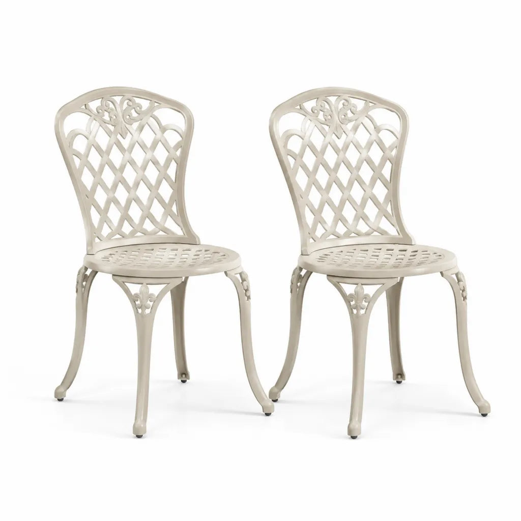 Set di 2 sedie da giardino in alluminio pressofuso color crema 55 x 61 x 89 cm