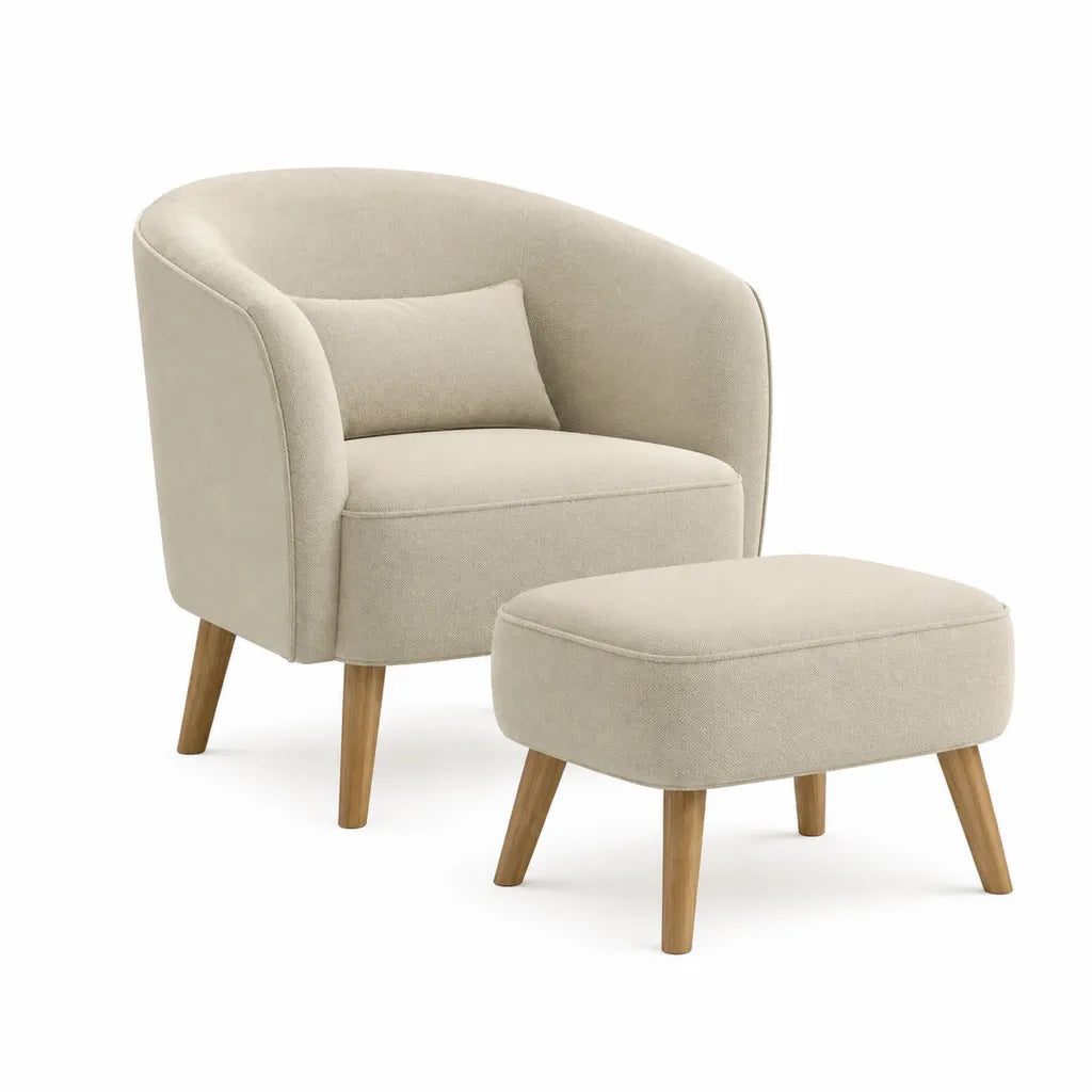 Poltrona relax con poggiapiedi in poliestere beige 78 x 75 x 78 cm