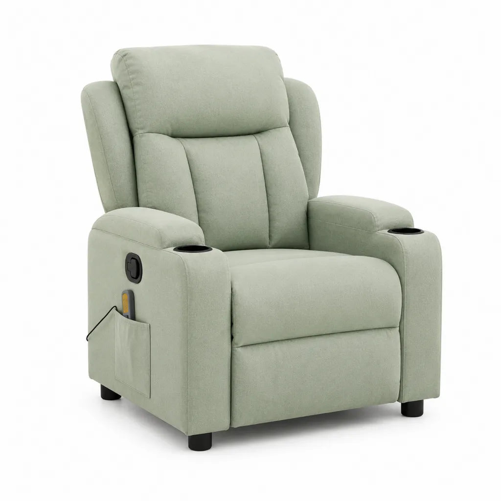 Poltrona reclinabile elettrica con portabicchieri e tasca laterale in poliestere verde salvia 90 x 95 x 103 cm