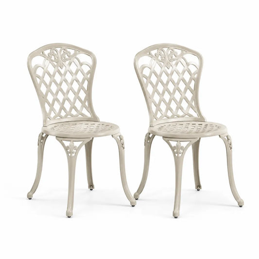 Set di 2 sedie da giardino in alluminio pressofuso color crema 55 x 61 x 89 cm