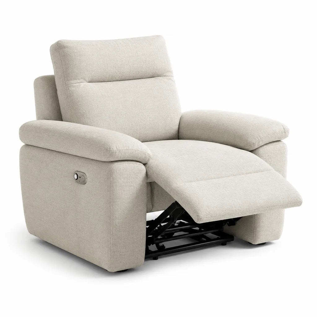 Poltrona reclinabile elettrica in poliestere beige con braccioli arrotondati 90 x 96 x 101 cm