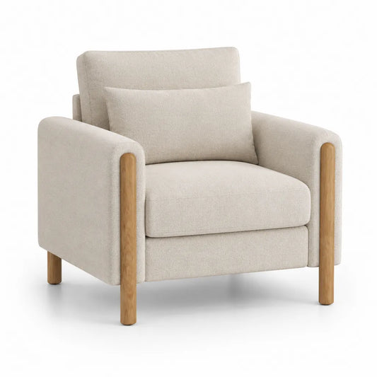 Poltrona imbottita da soggiorno 82 x 82 x 84 cm in poliestere beige con gambe in legno massello
