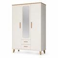 Armadio guardaroba rettangolare 3 ante con specchio e 2 cassetti in truciolare melaminico bianco e rovere 120 x 52 x 190 cm